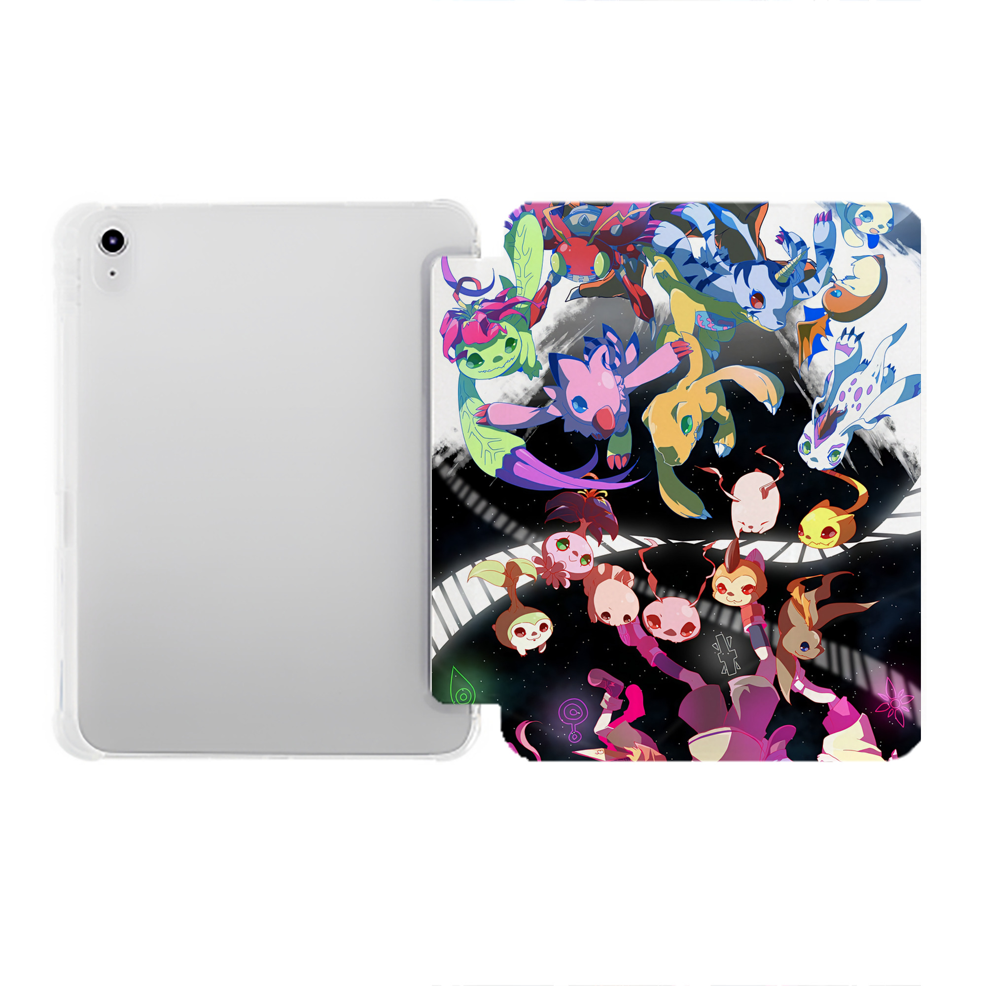 （画像用） Digimon デジタルモンスター/デジモン IPad ケース ペン収納付き 三つ折りスタンド PUレザー×シリコン 対応機種9.5/10.5/10.9インチ